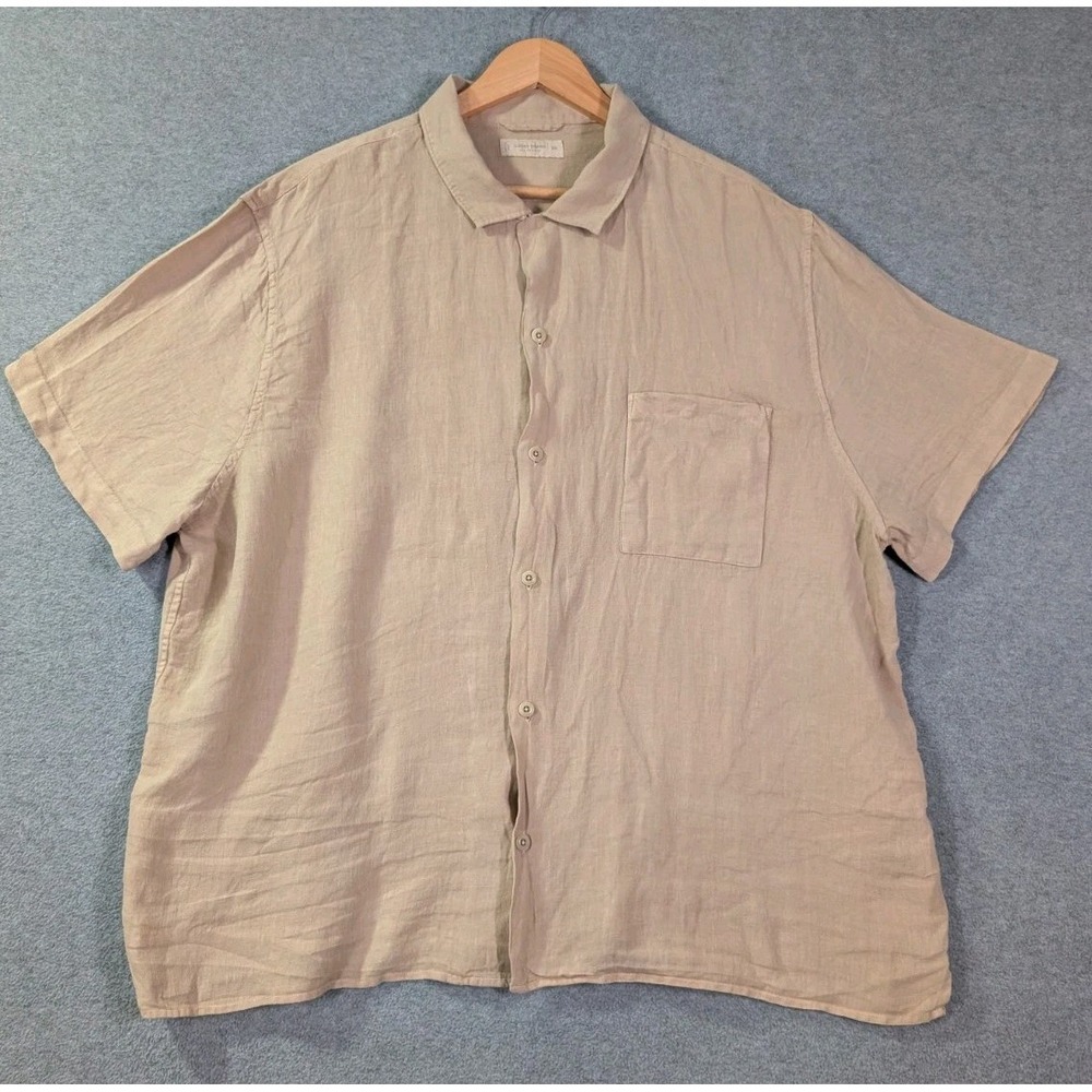 Lucky Brand Mens XXL‎ 100% Linen Button Up Camp Shirt Beige Casual Beach Summer